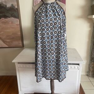 Michael Kors Blue, Brown and White Tiled Pattern Cover Up